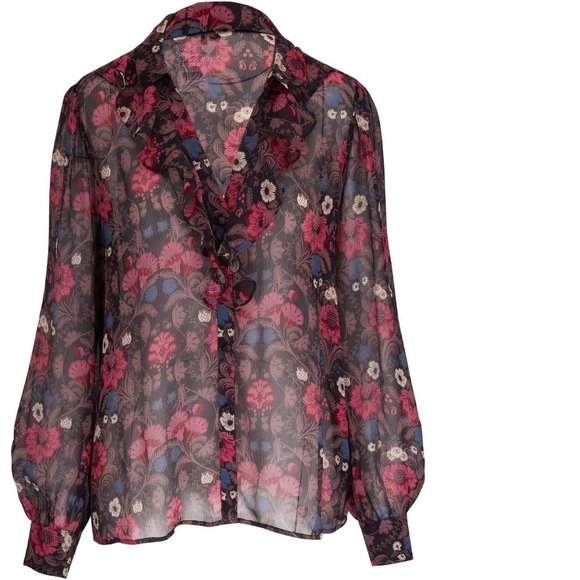 PAIGE Jodelle Floral Print Silk Blouse in Black, XSmall - Picture 1 of 16